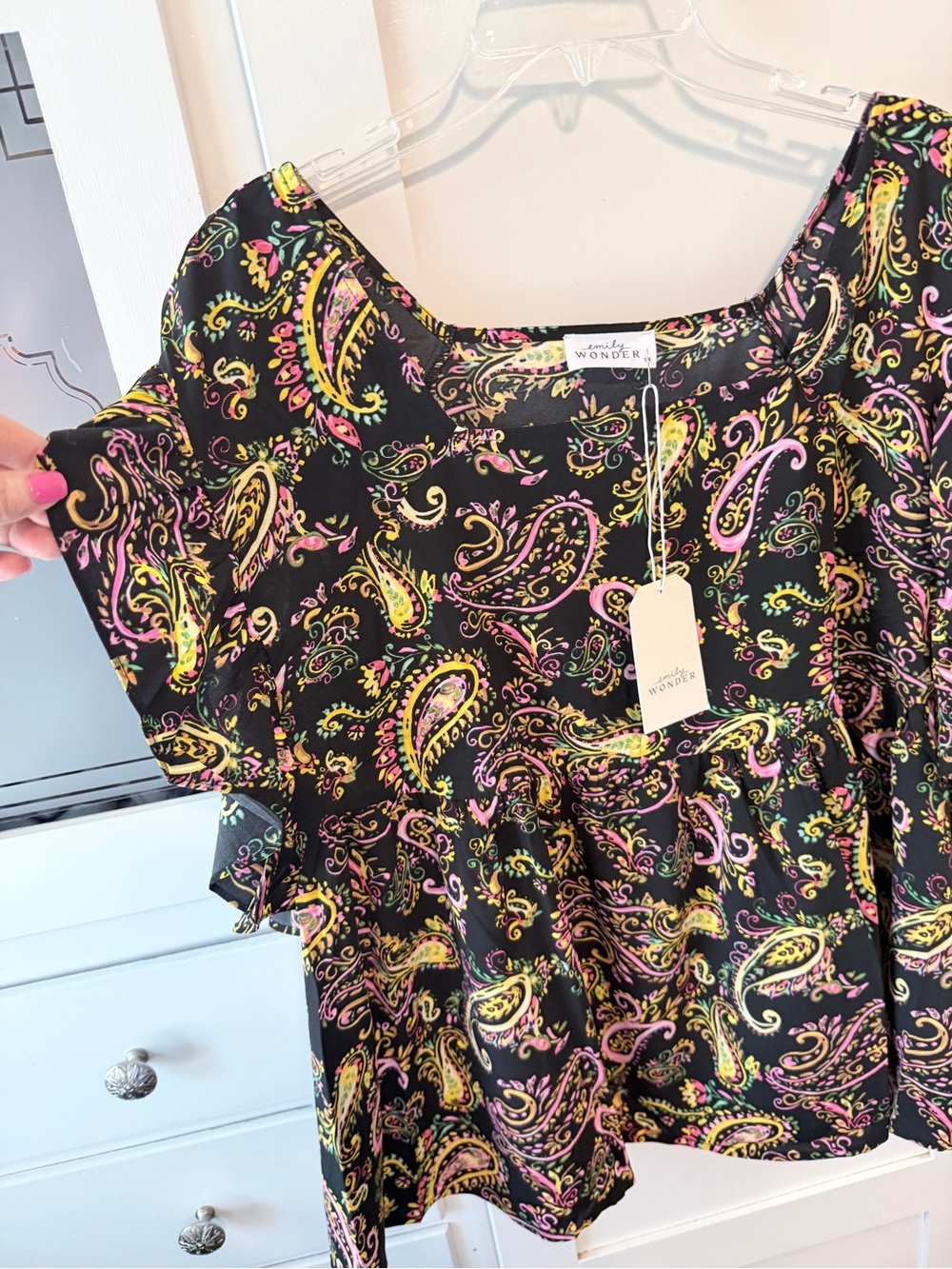 Wander + Wonder Black Paisley Peplum Top - Yellow & Pink